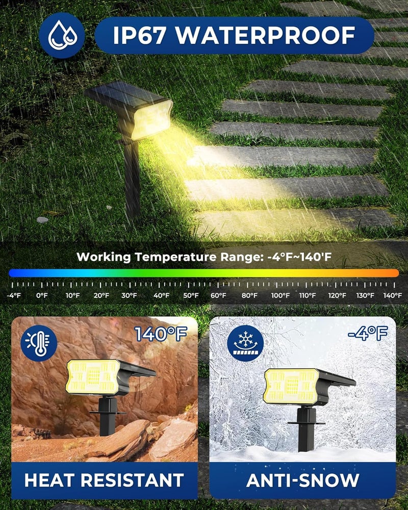 HGGH Solar Lights Outdoor Waterproof IP67, 60 LED 3 Lighting Modes Solar Spot Lights Outdoor for Yard Garden Pathway Landscape, Auto On/Off, Function 2 in 1(Warm White, 4 Pack) - Image 4